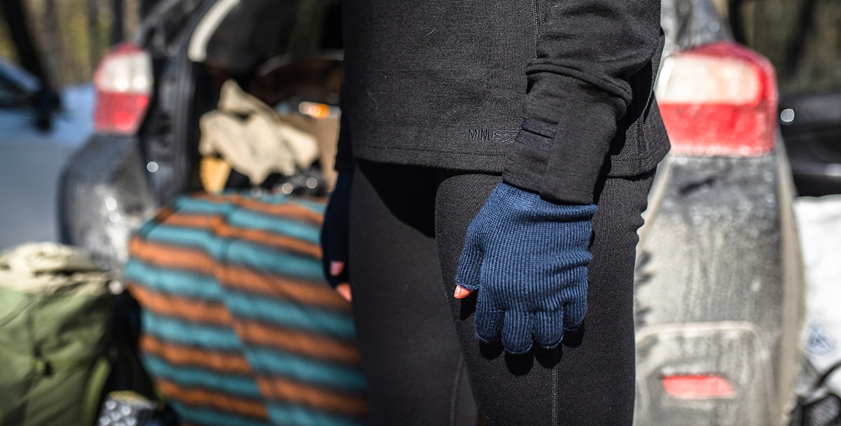 Women wearing merino wool gloves outdoors