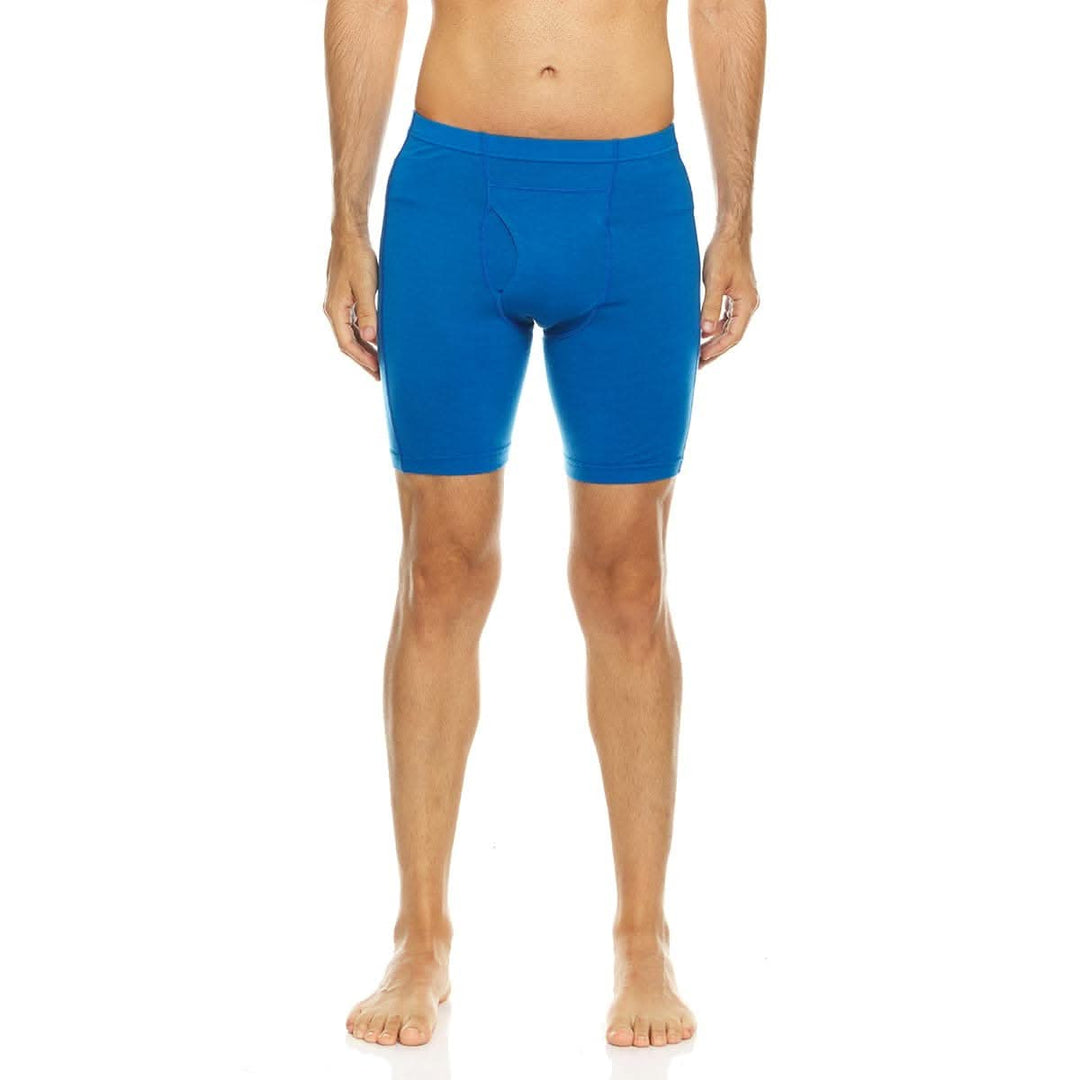 100% merino wool boxer briefs. Lightweight all season wool underwear, front view of the boxer briefs left-facing side view 