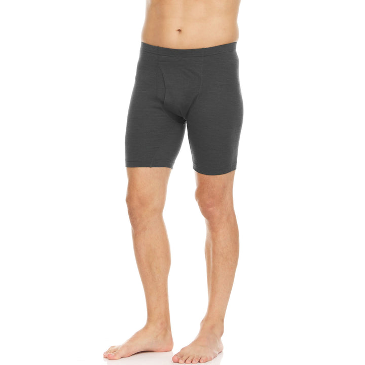 100% merino wool boxer briefs. Lightweight all season wool underwear, full front view 