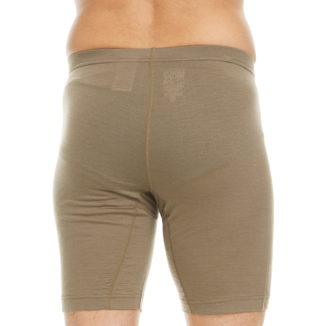 100% merino wool boxer briefs. Lightweight all season wool underwear, front view of the boxer briefs rear three-quarter view 