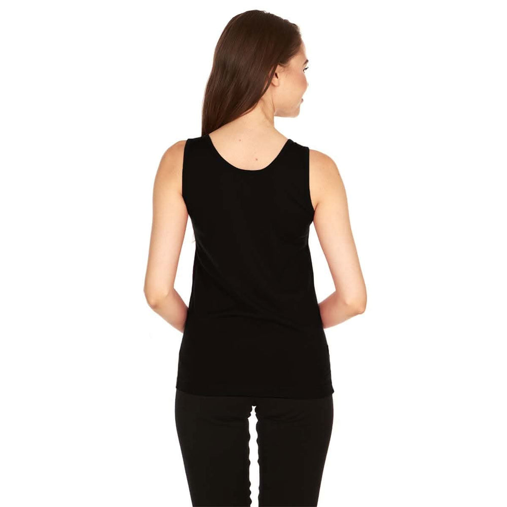 Women's lightweight wool tank top women's merino wool tank for summer. Back view. #color_black
