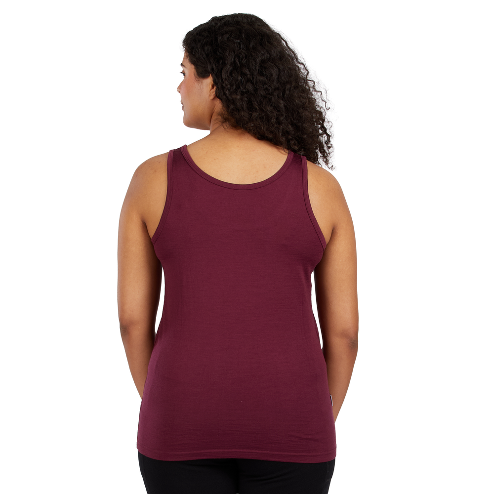 Women's lightweight wool tank top women's merino wool tank for summer. View 2. #color_burgundy