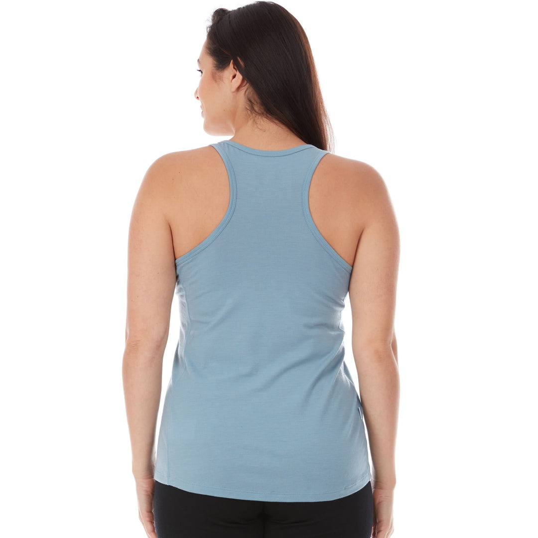 Womens microweight tank top super light merino wool for summer. Back view. 