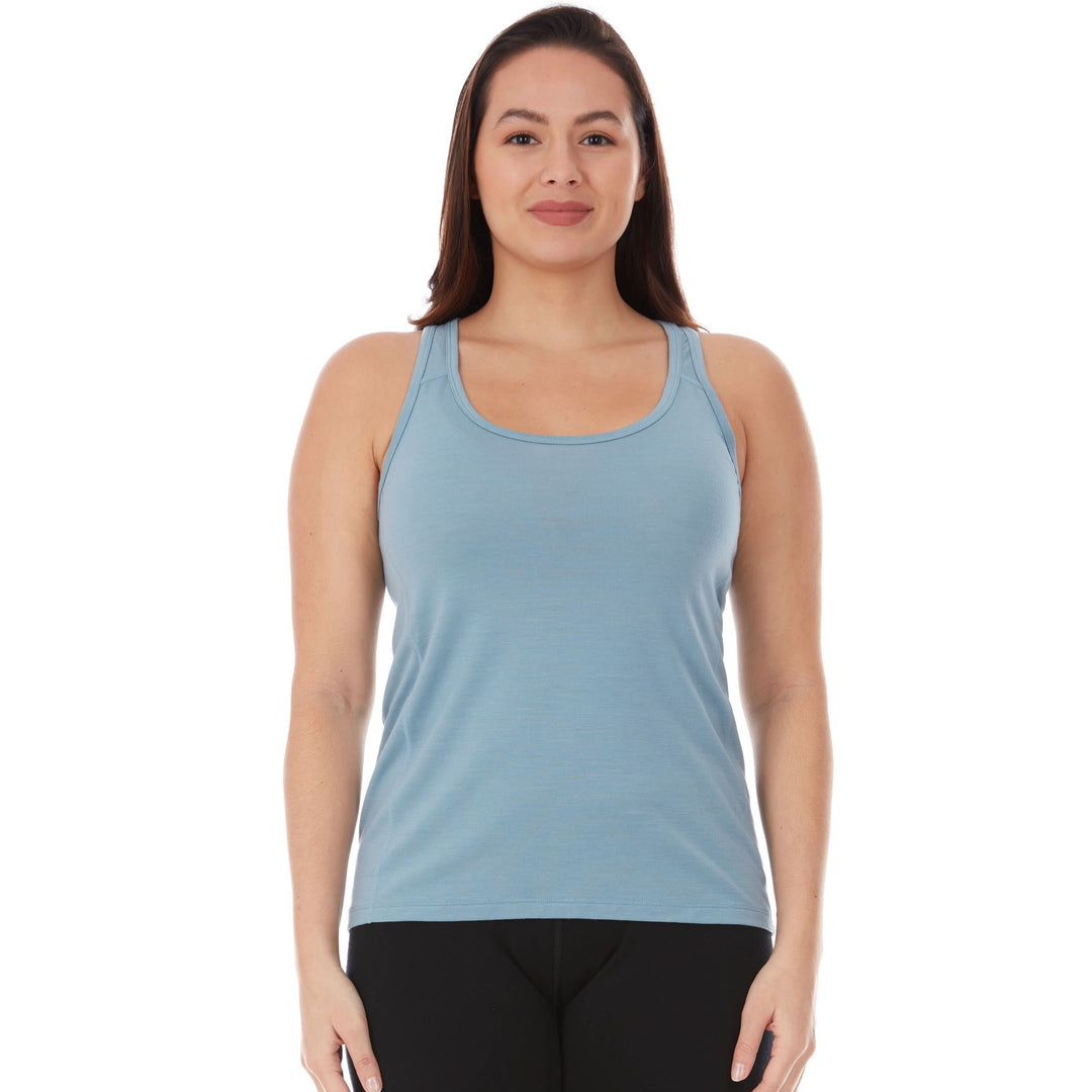 Womens microweight tank top super light merino wool for summer. Front view. #color_slate-blue