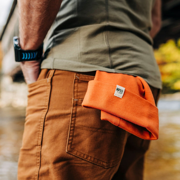 A back pocket holds the lightweight, double-layered, hundred percent, super soft merino wool beanie perfect for fall, winter, and spring. This hat is perfect for a hike up the mountain or a walk around the block!
