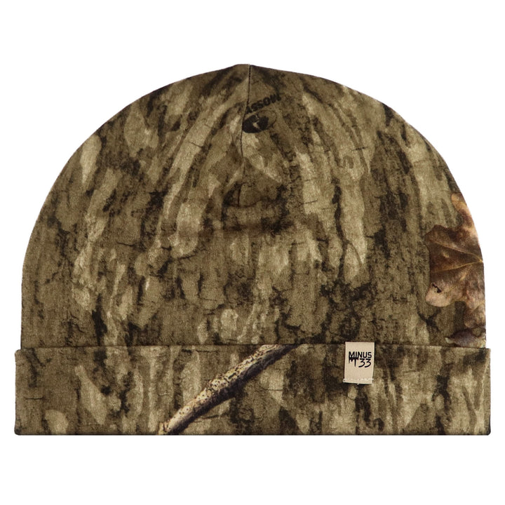 Camouflage merino wool cuffed beanie, flat-lay front view 