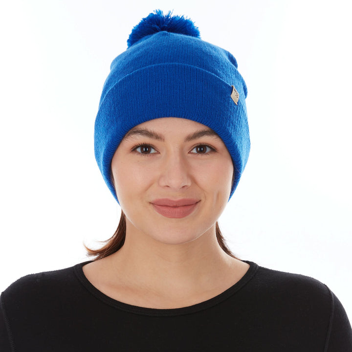 Midweight - Everyday Knit Cuff Pom Beanie 100% Merino Wool. warm beanie for winter., front view 