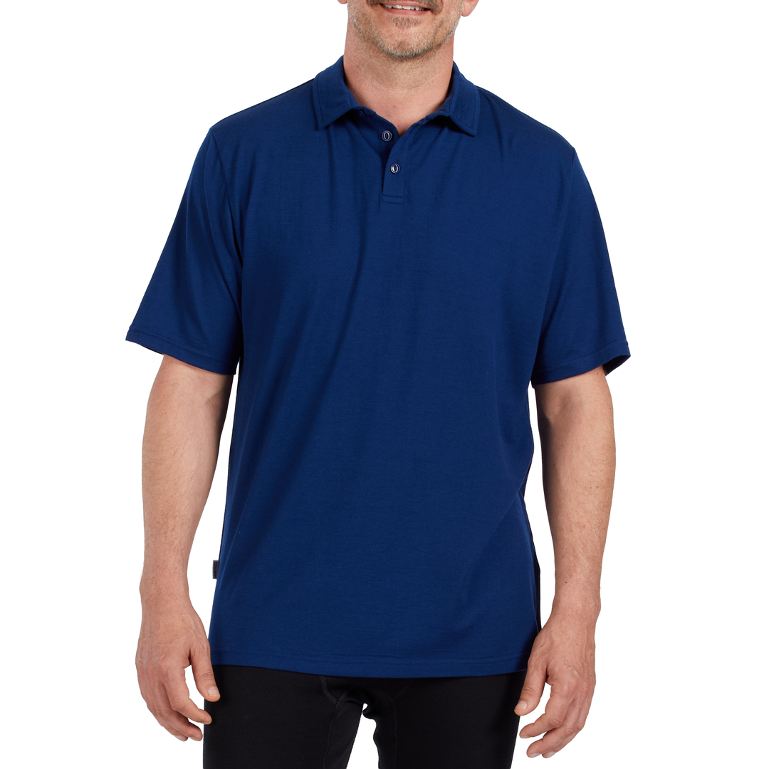 Microweight Polo Short Sleeve Men's Comfortable Everyday Wear Minus33 Merino Wool Merinoholics. View 1. #color_navy