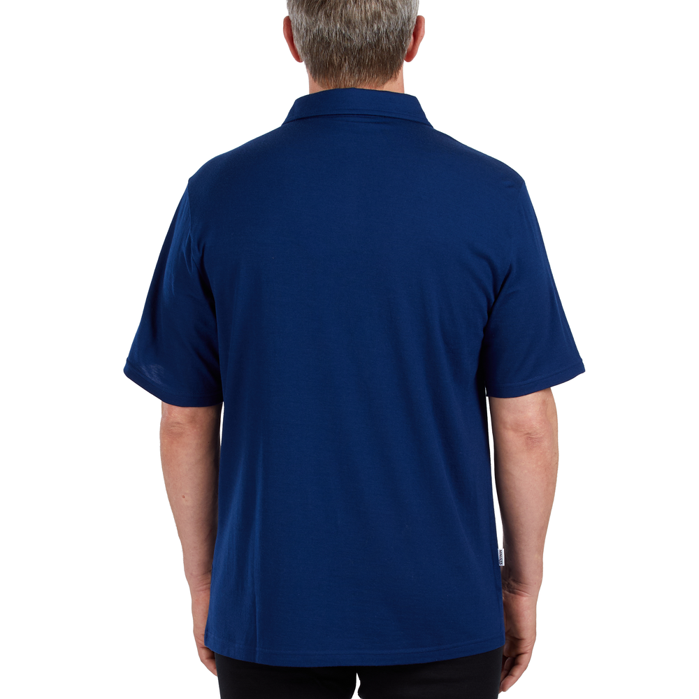 Microweight Polo Short Sleeve Men's Comfortable Everyday Wear Minus33 Merino Wool Merinoholics. View 2. #color_navy