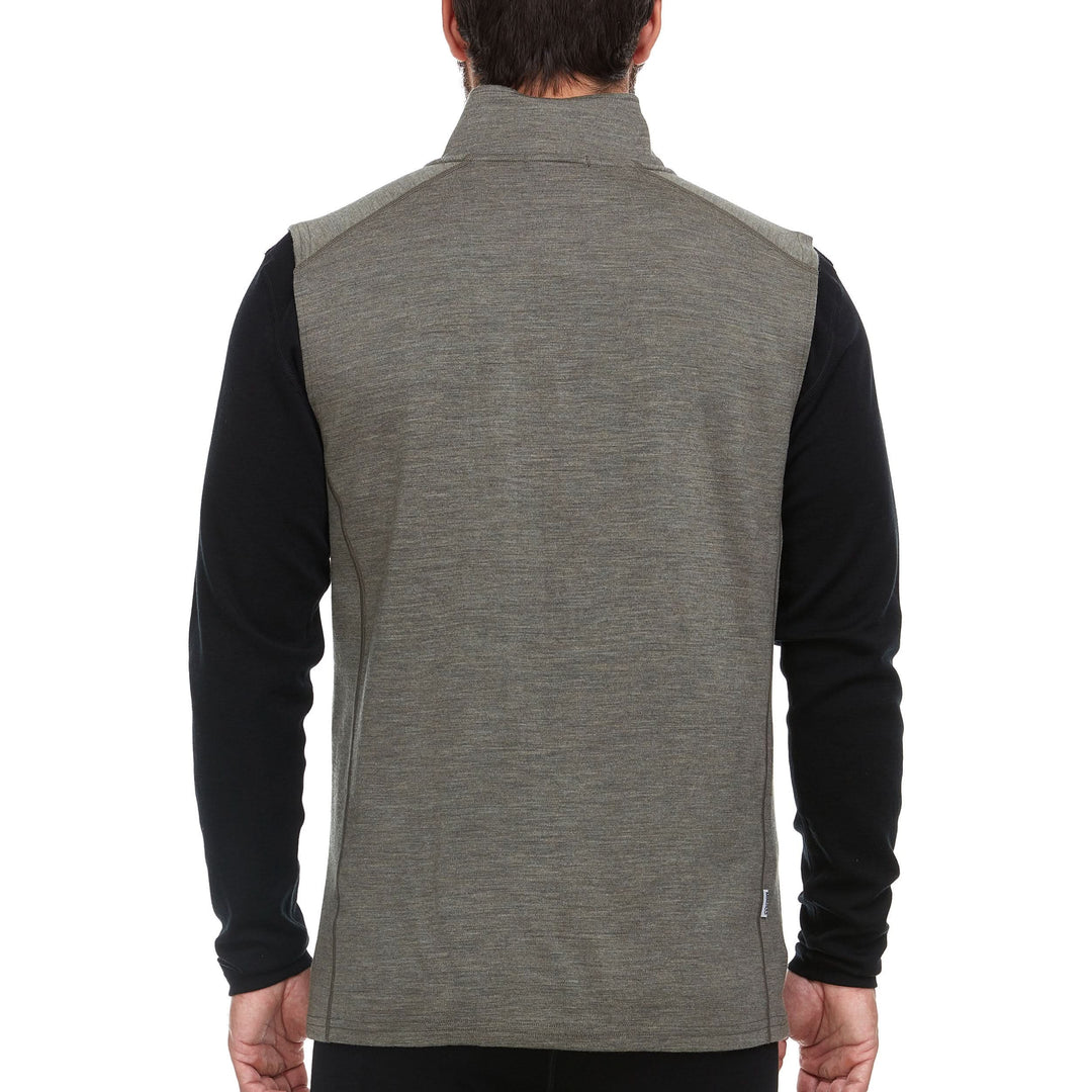 Back view of a man modeling the heavyweight merino wool full-zip vest 