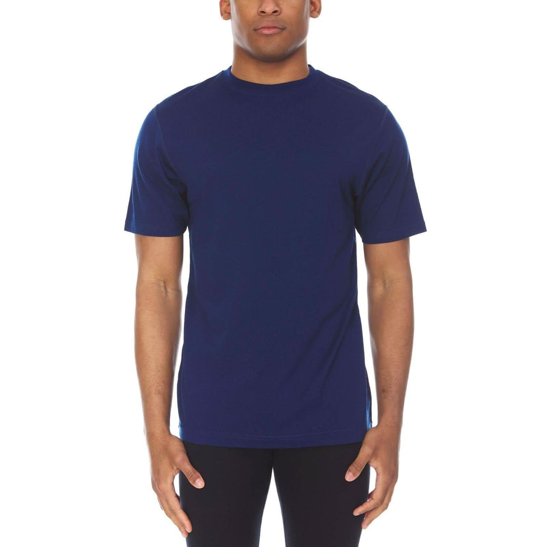 A man models a super soft, short sleeved merino wool t shirt. Use it as a base layer under your work shirt, or wear it all by itself during your next summer summit, front view 