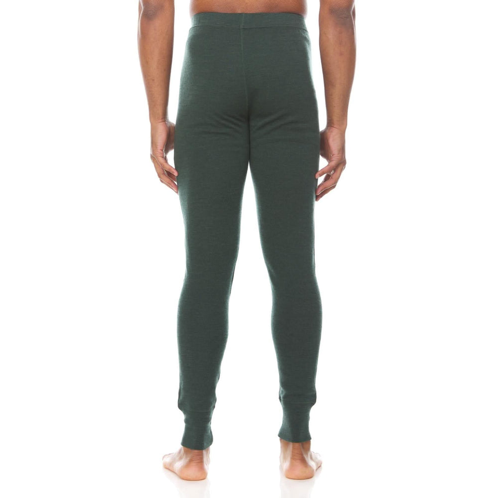 Minus33 Merino Wool Clothing Kancamagus Men's Midweight Wool Bottom thermal baselayer, back view of the base layer bottoms #color_forest-green