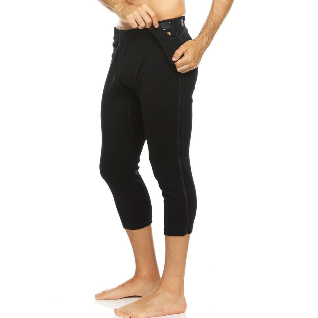mens 100% merino wool zip off 3/4th bottoms velcro sides, front three-quarter view