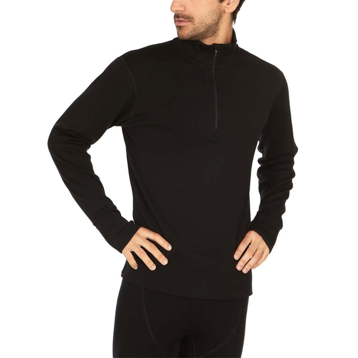 Minus33 Merino Wool Clothing Kobuk Expedition Wool 1/4 Zip, front three-quarter view left-facing side view