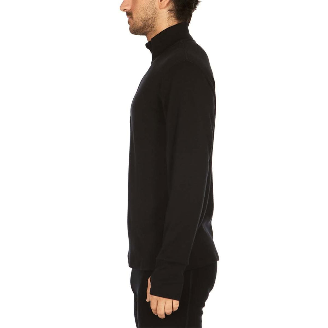 Minus33 Merino Wool Clothing Kobuk Expedition Wool 1/4 Zip, right-facing side view rear three-quarter view