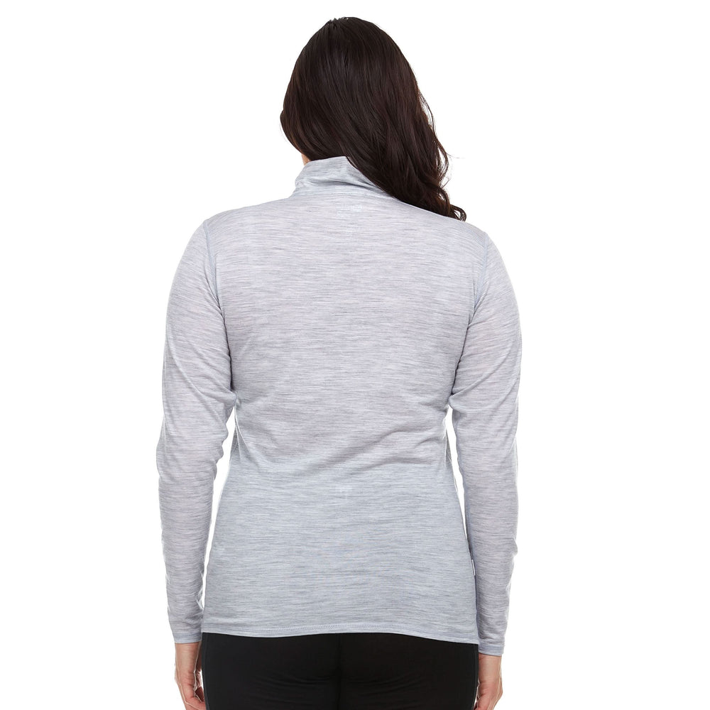 Womens wool quarter zip merino wool 1/4 zip for summer super lightweight wool sweater. Back view. #color_ash-gray