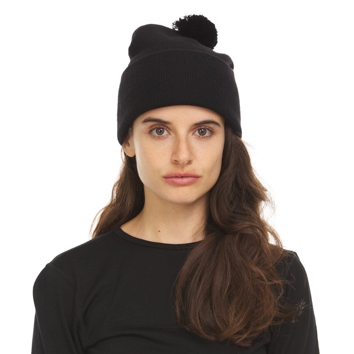 Midweight - Everyday Knit Cuff Pom Beanie 100% Merino Wool. warm beanie for winter. 