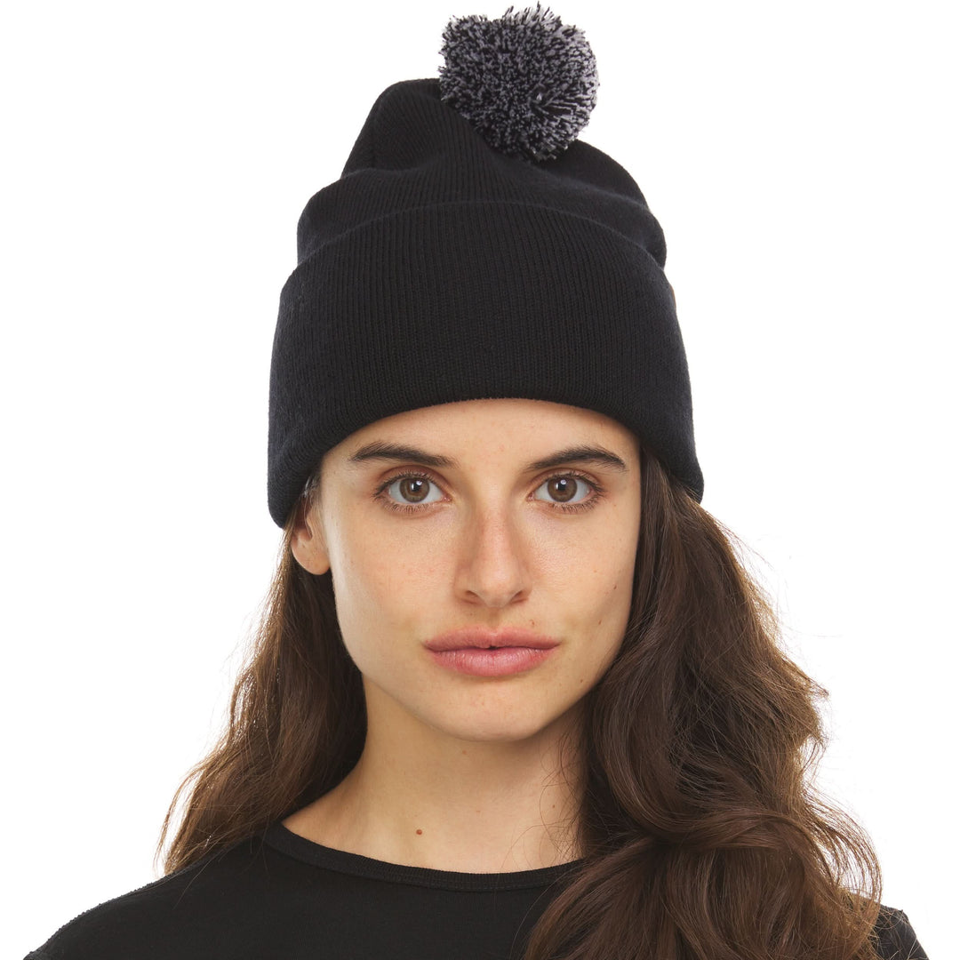 Midweight - Everyday Knit Cuff Pom Beanie 100% Merino Wool. warm beanie for winter, back view of the cuffed pom beanie 