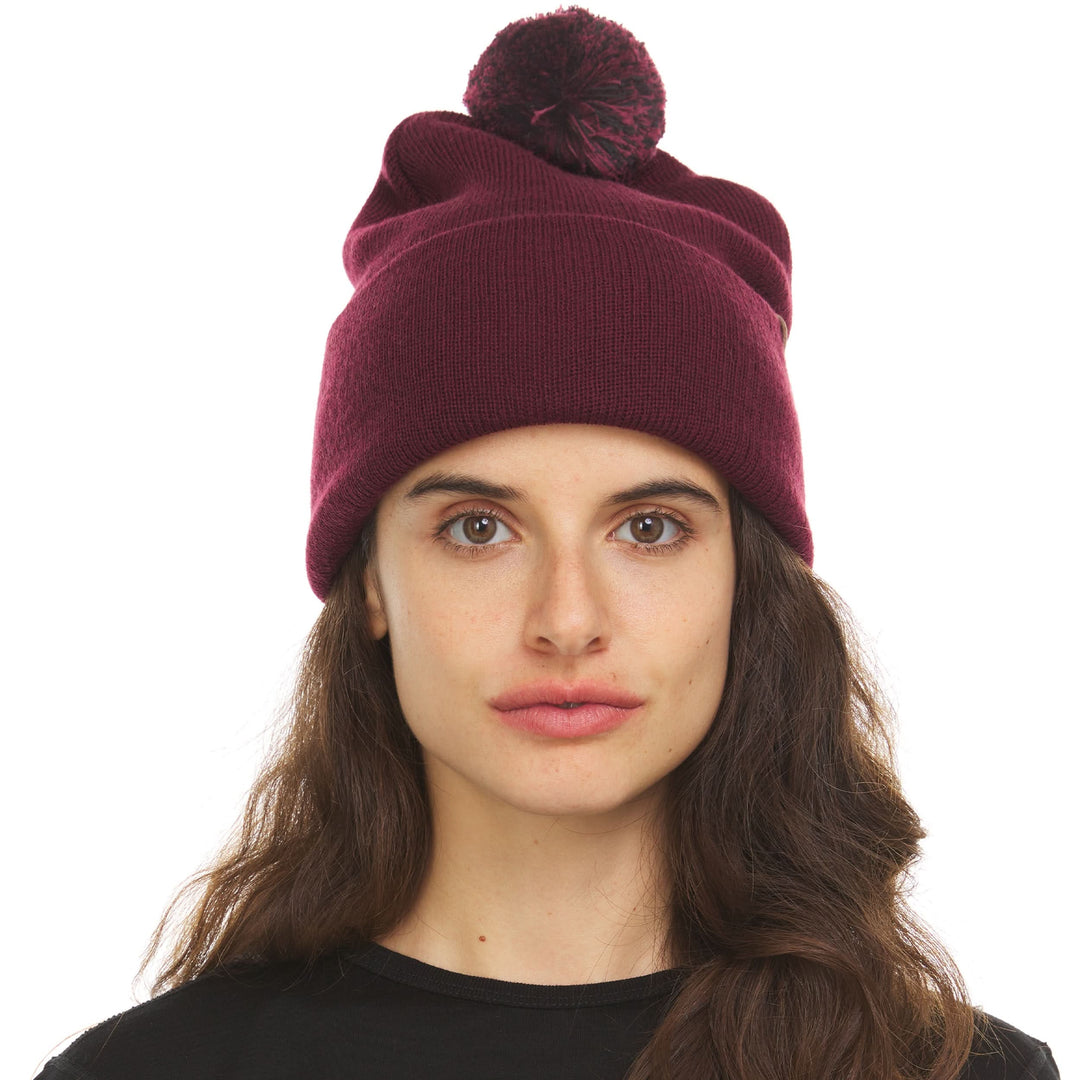 Midweight - Everyday Knit Cuff Pom Beanie 100% Merino Wool. warm beanie for winter, back view of the cuffed pom beanie 