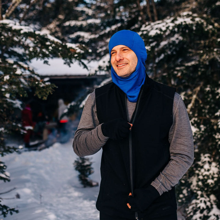 Midweight - Balaclava 100% Merino Wool - Minus33 Merino Wool Clothing, man outdoors in front three-quarter view 