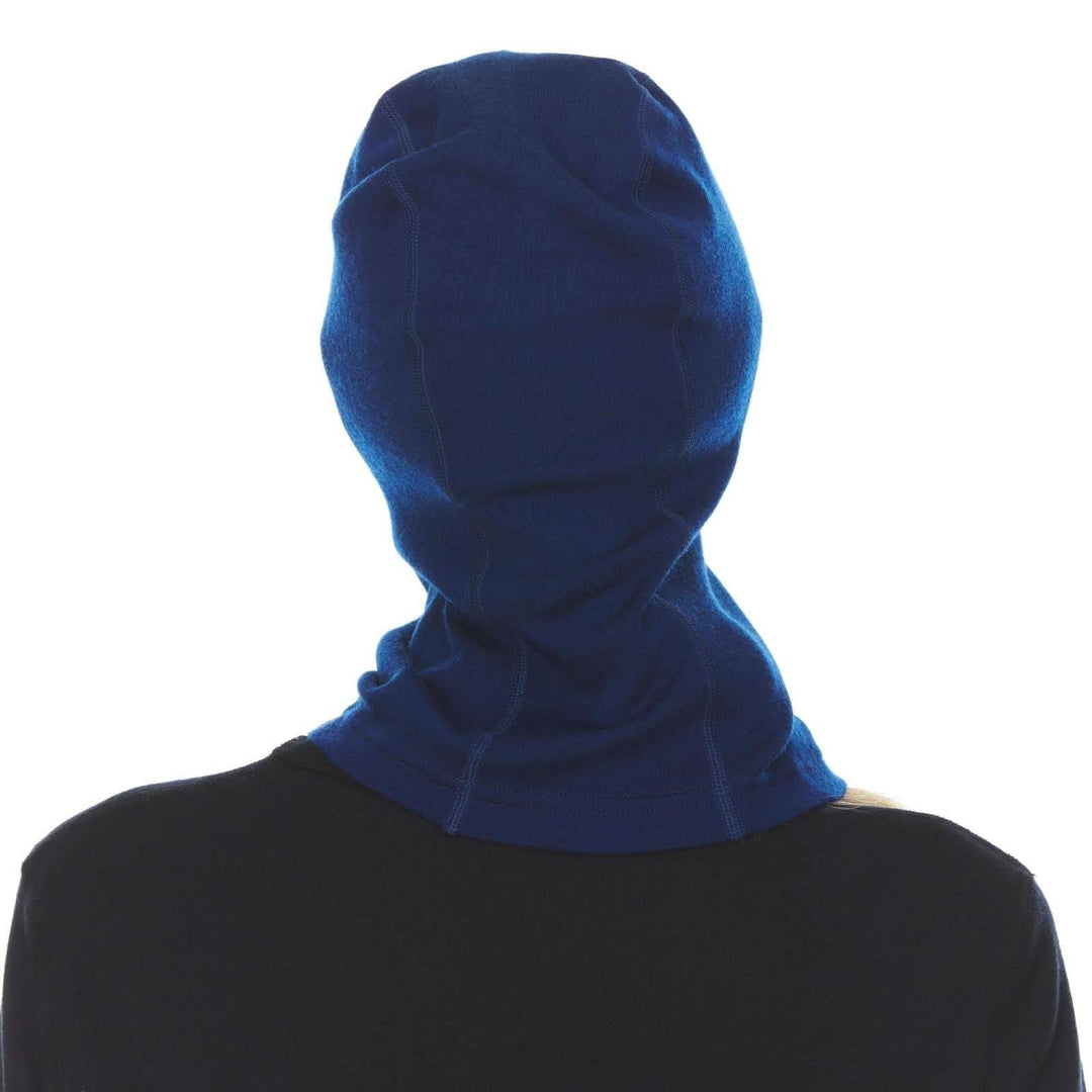 Back view of a navy midweight 100% merino wool balaclava