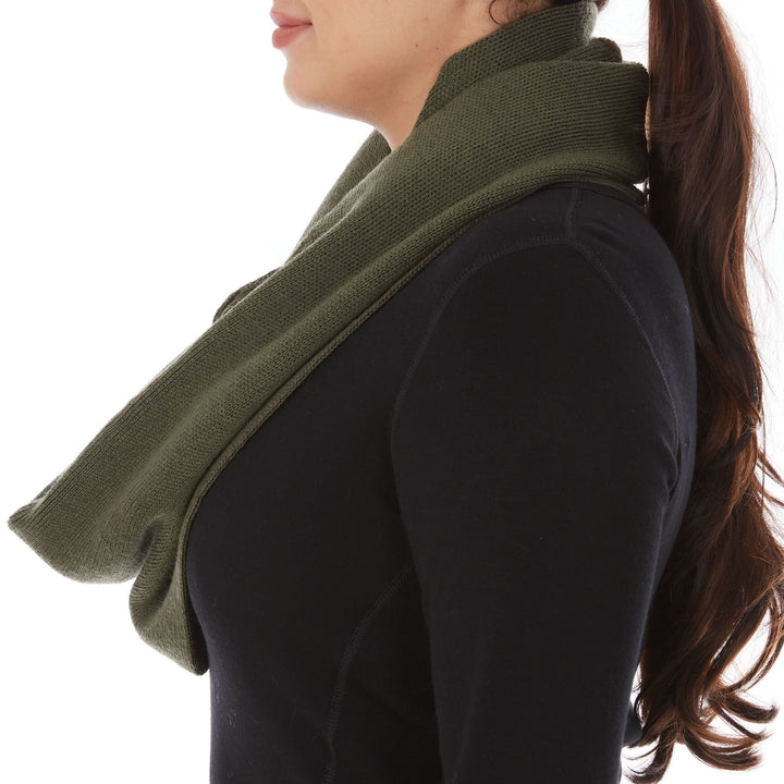 Merino Wool infinity scarf Best natural wool scarves warm winter scarf., worn left-facing side close-up 