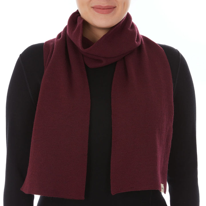 Midweight merino wool scarf Everyday warm Knit Scarf 100% Merino Wool, worn front view with both ends hanging 