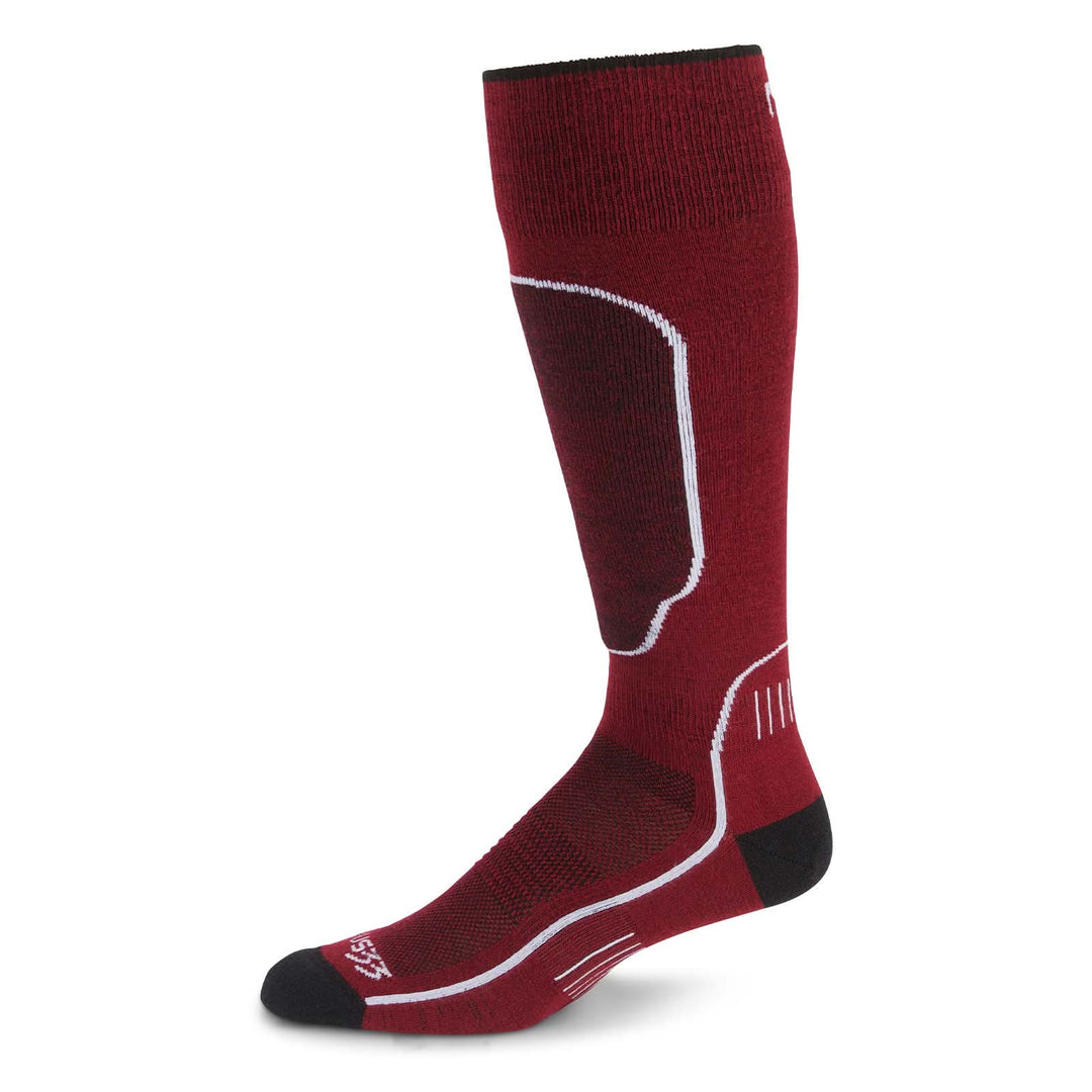 MountainHeritage Elite Liner Over The Calf Wool Ski Socks - Micro Weight best liner ski sock, red liner ski sock side profile 