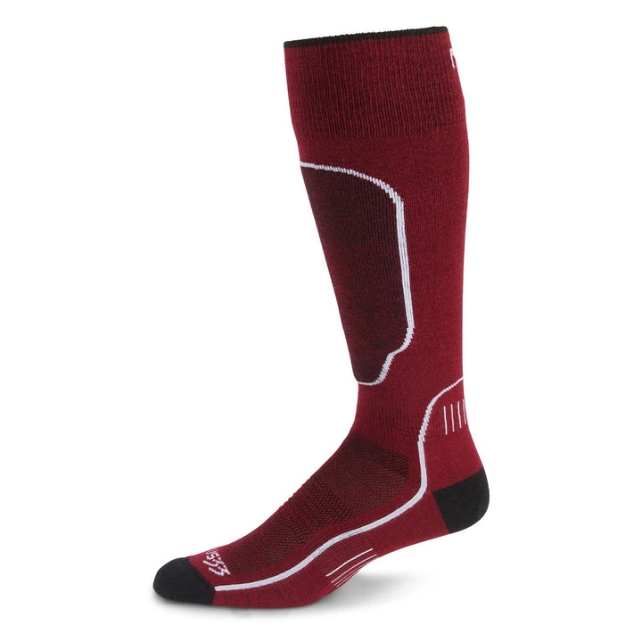 MountainHeritage Elite Liner Over The Calf Wool Ski Socks - Micro Weight best liner ski sock, red liner ski sock side profile 