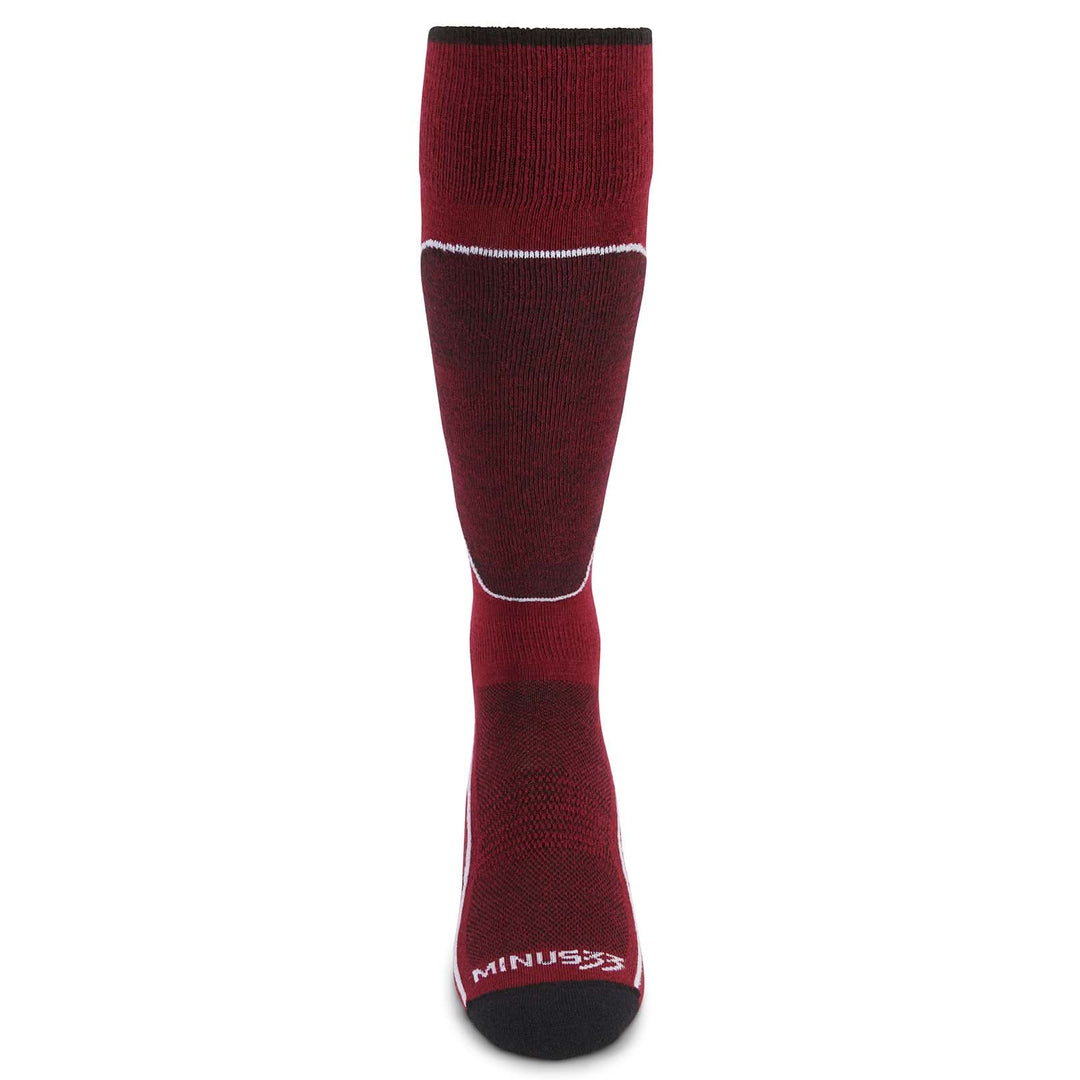 MountainHeritage Elite Liner Over The Calf Wool Ski Socks - Micro Weight best liner ski sock, red liner ski sock front view 