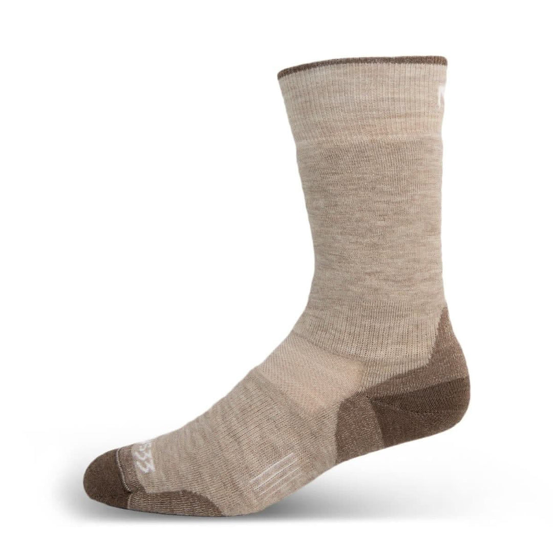 Oatmeal Mountain Heritage merino boot sock angled on white 