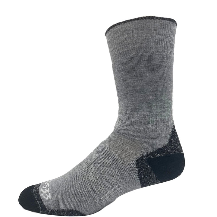 Ash gray Mountain Heritage merino boot sock with black heel and toe 