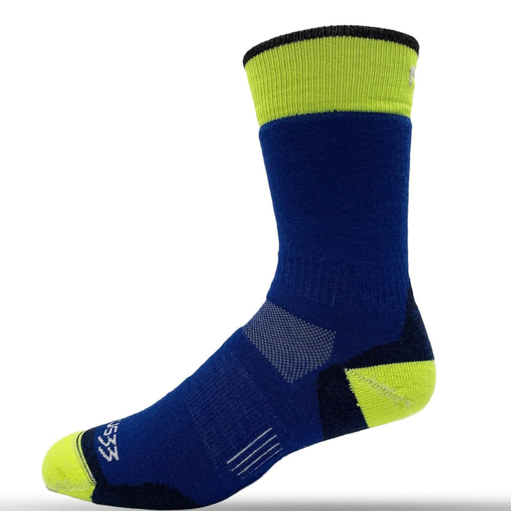 Blue Mountain Heritage boot sock with high-visibility yellow trim 