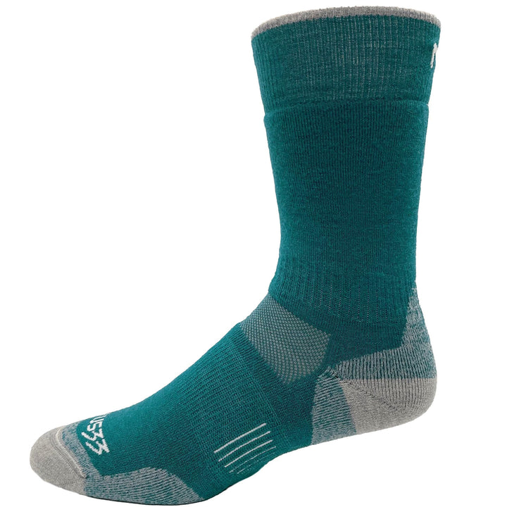 Teal green Mountain Heritage merino boot sock angled on white 