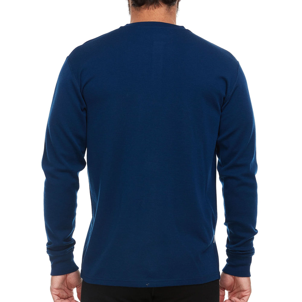 Midweight - Men's Long Sleeve Button Up 100% Merino Wool. Our best-selling Midweight fabric now as a long-sleeve henley. midlayer. View 2. #color_navy
