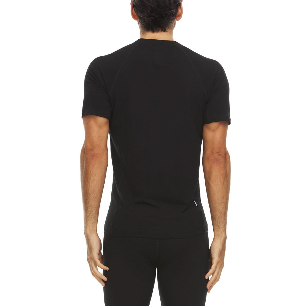 lightweight micro wool vneck tee shirt t shirt short sleeve best wool for summer, back view #color_black