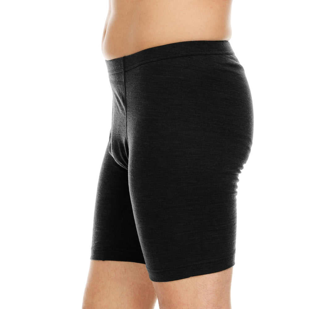 100% merino wool boxer briefs. Lightweight all season wool underwear side #color_black