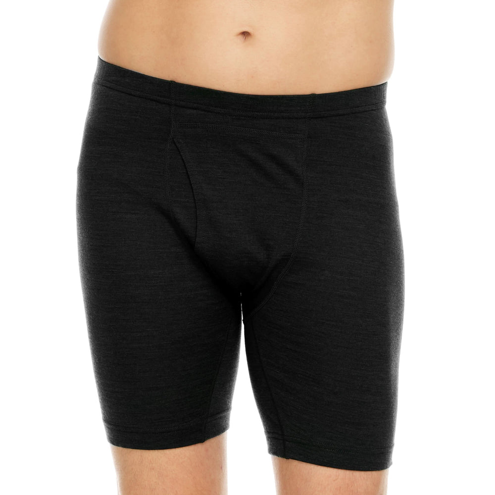 100% merino wool boxer briefs. Lightweight all season wool underwear front #color_black