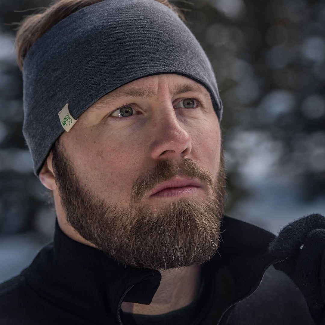 Minus33 Merino Wool Clothing Midweight Wool Reversible Headband, close-up of the product showing the sleeve 