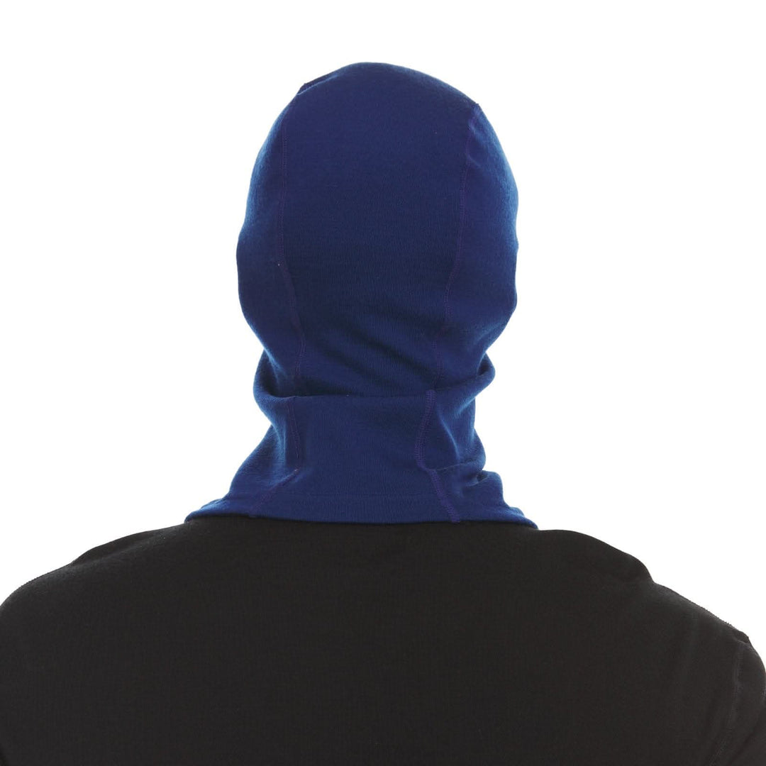navy blue expedition weight balaclava, back view 