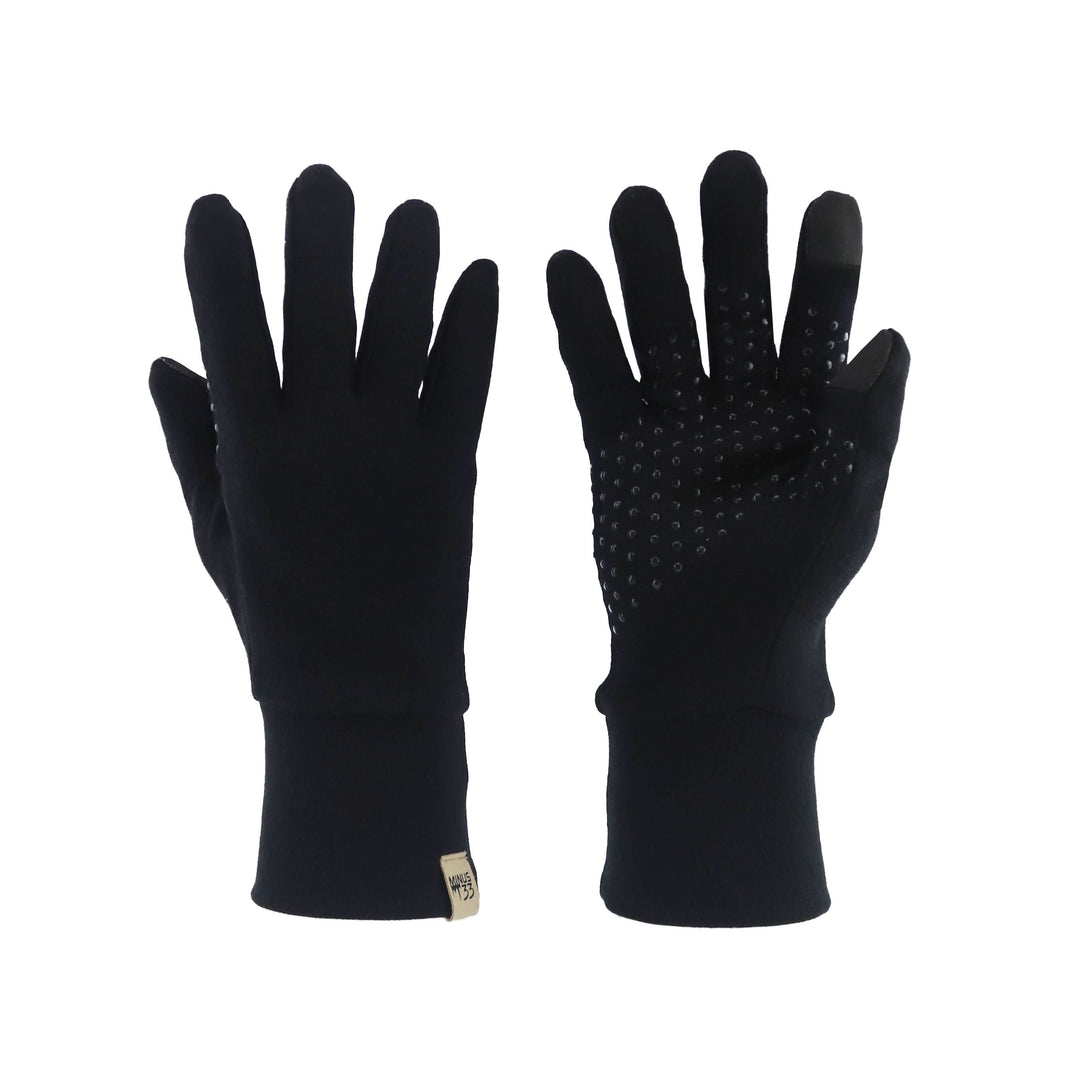Black merino wool touchscreen gloves with silicone grip dots  