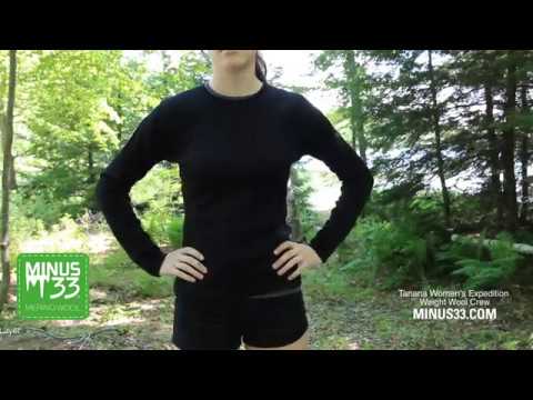 In a video, a woman models the one hundred percent merino wool heavyweight women&
